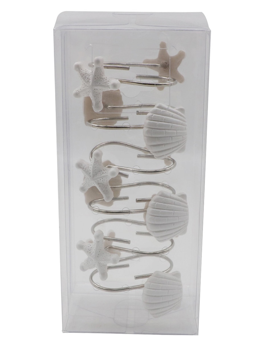 Set de 12 ganchos para cortina Conchas blanco