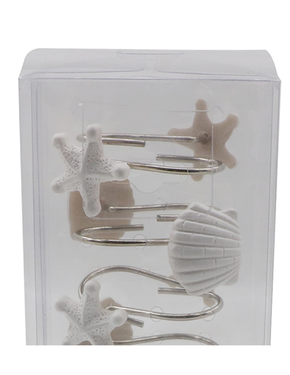 Set de 12 ganchos para cortina Conchas blanco