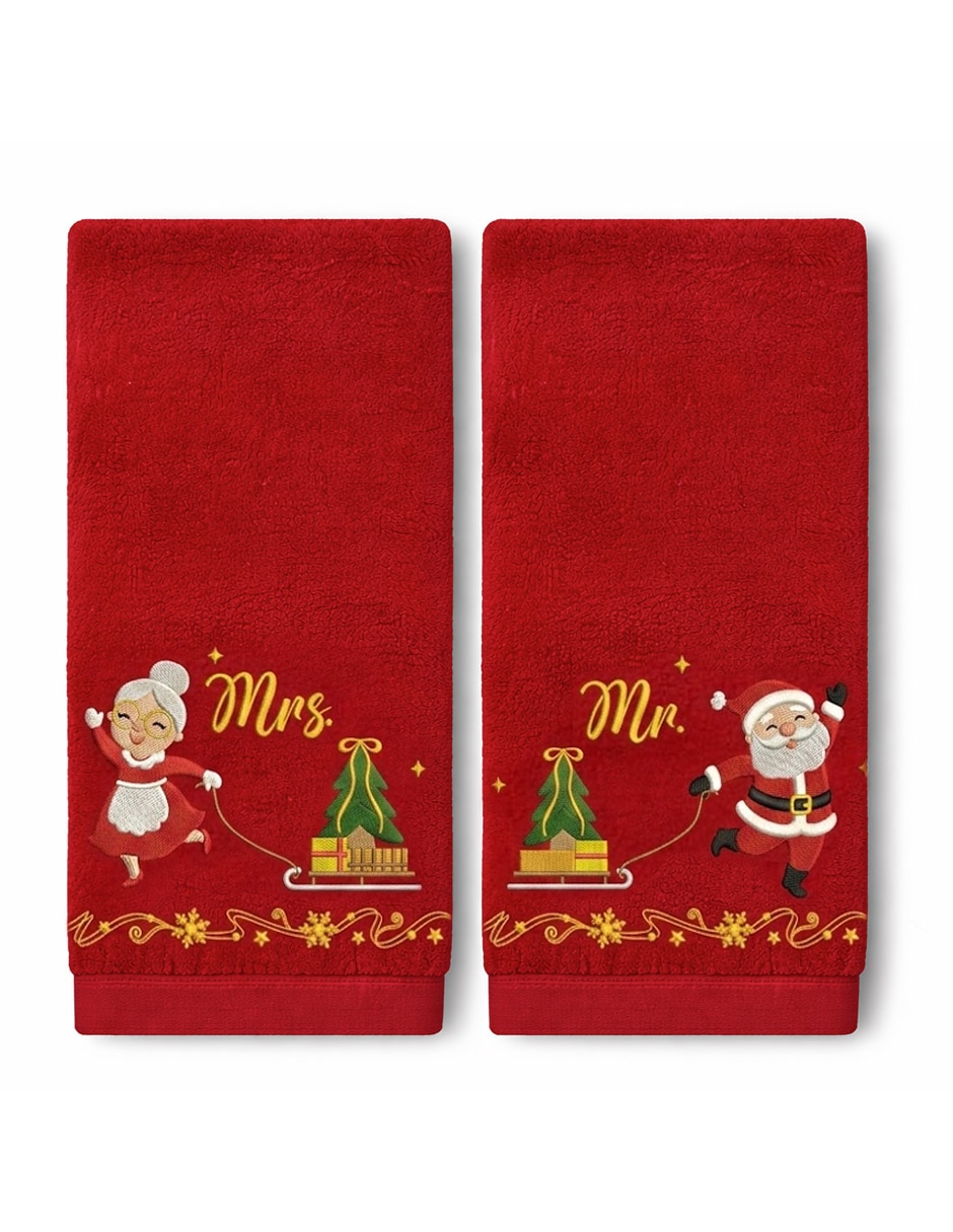 Set de toallas navideñas Raya Mr & Mrs Santa Claus de algodón Set de toallas navideñas Raya Mr & Mrs Santa Claus de algodón