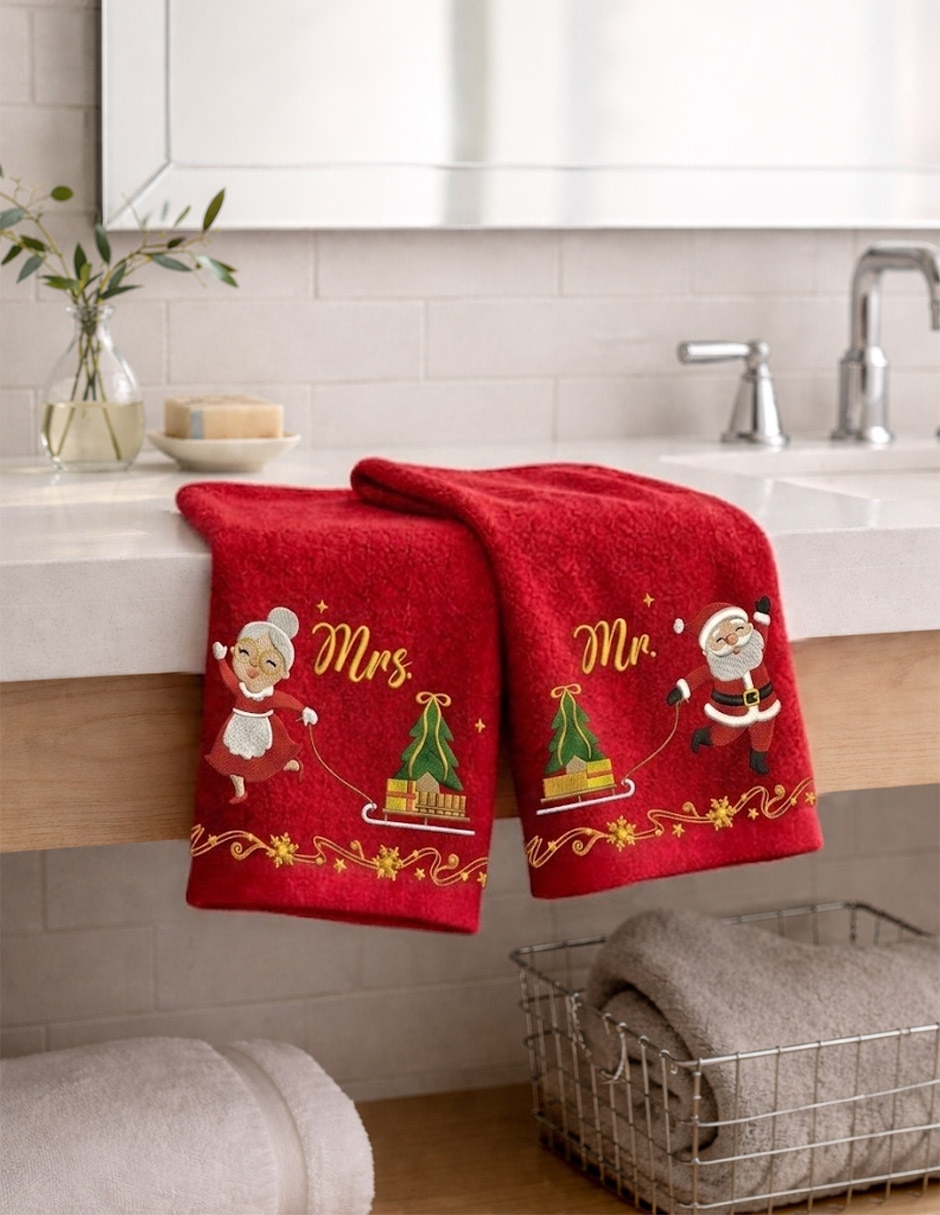 Set de toallas navideñas Raya Mr & Mrs Santa Claus de algodón 3