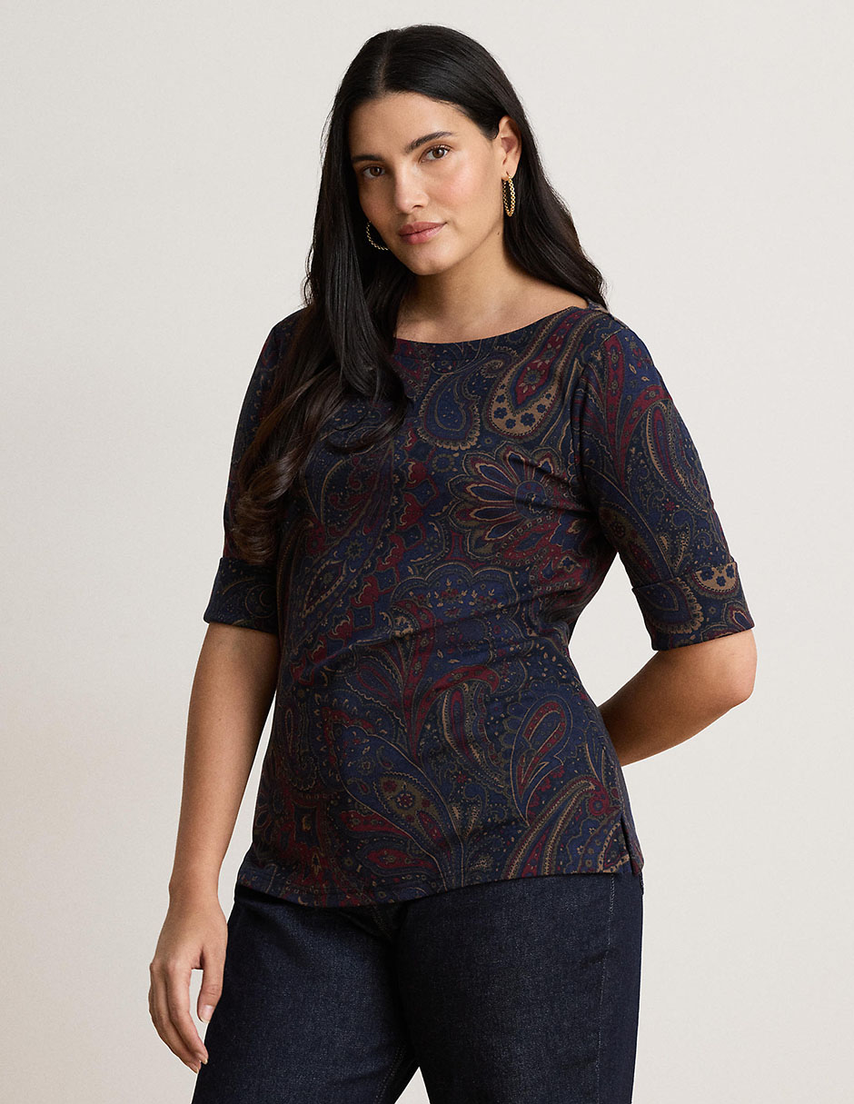 Playera manga al codo cuello redondo para mujer 8