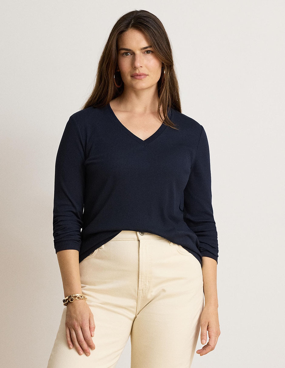 Playera manga larga cuello v para mujer 5
