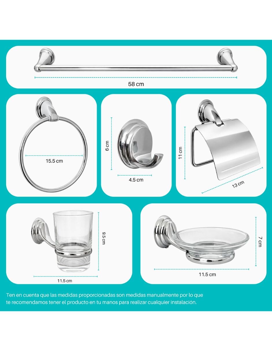 Juego de accesorios para baño de acero inoxidable 6 piezas 6