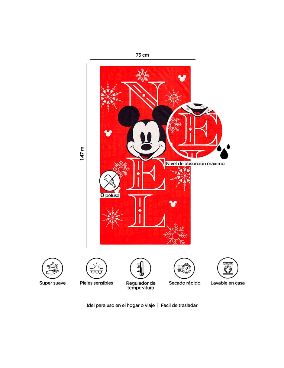 Toalla de baño Premium Noel Navidad Mickey Mouse de Microfibra 9